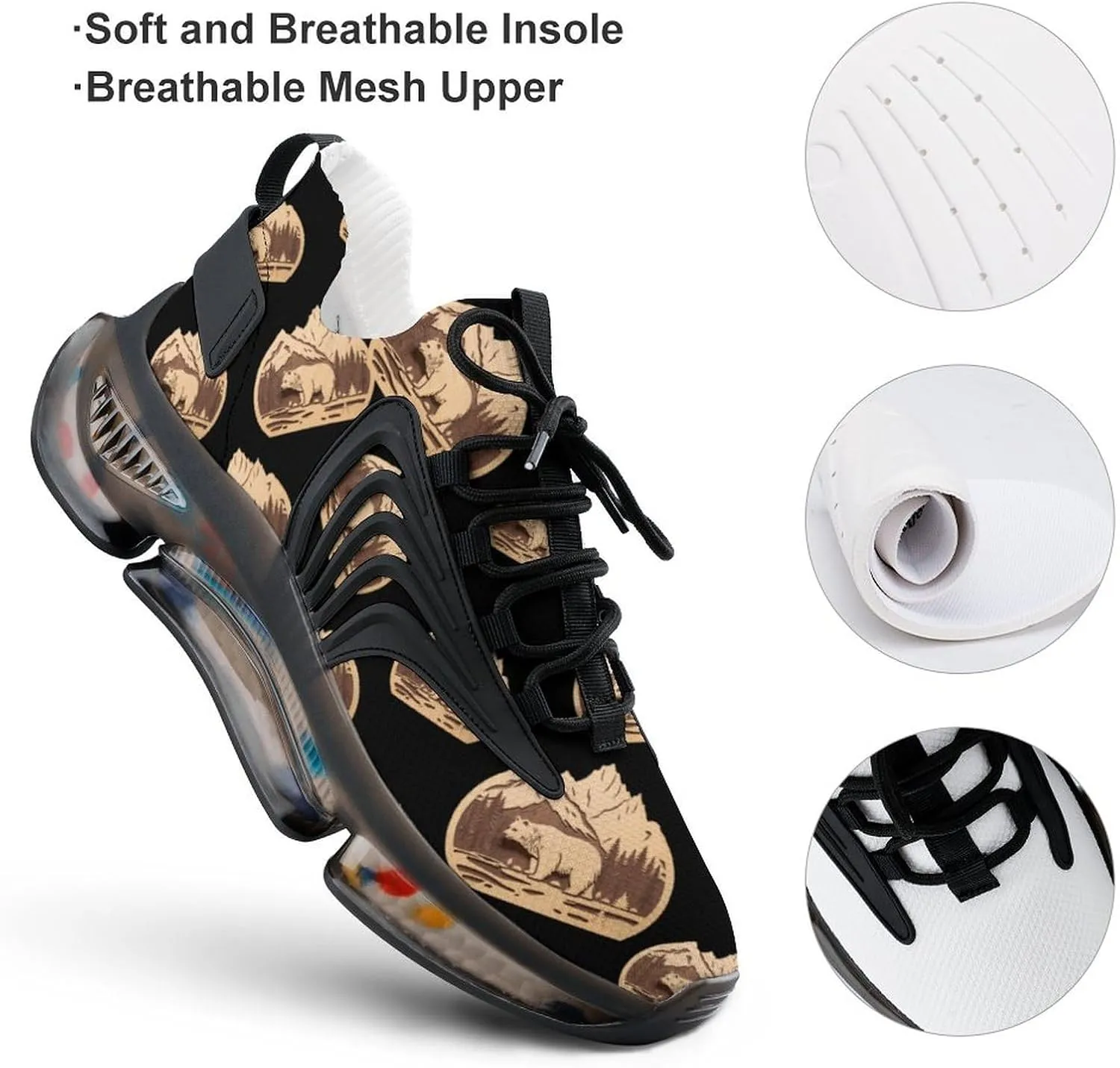 Bear Wood Forests Mountain Mens Sneakers Running Shoes Lightweight Athletic Shoes for Jogging Walking Gym