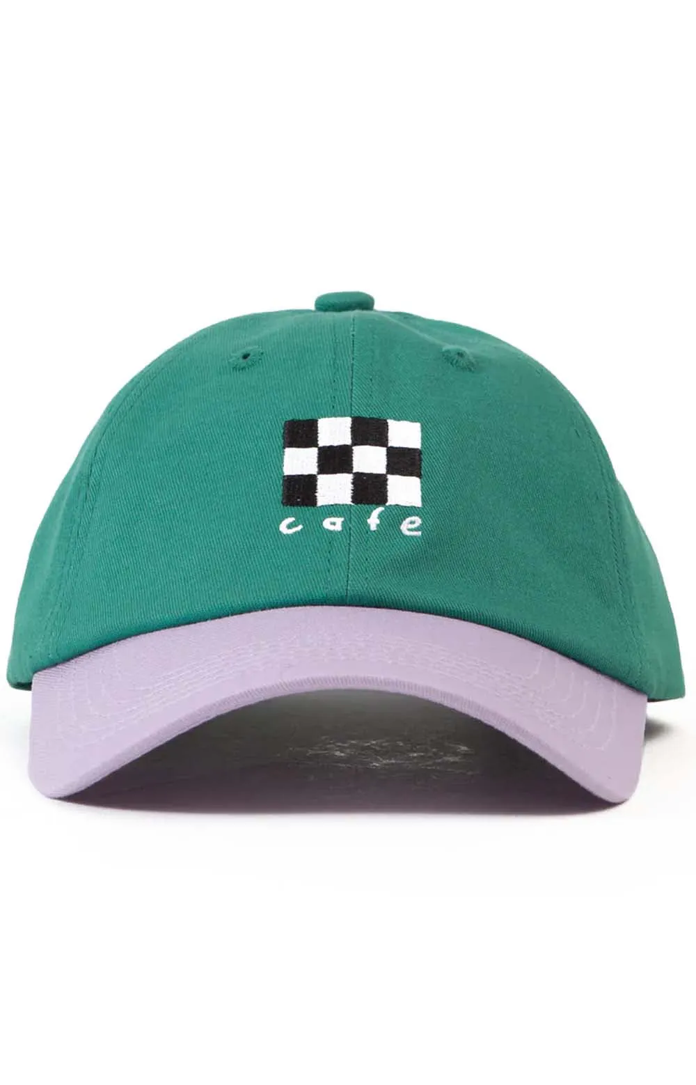 Checkerboard Embroidered 6 Panel Cap - Dark Teal/Lavender
