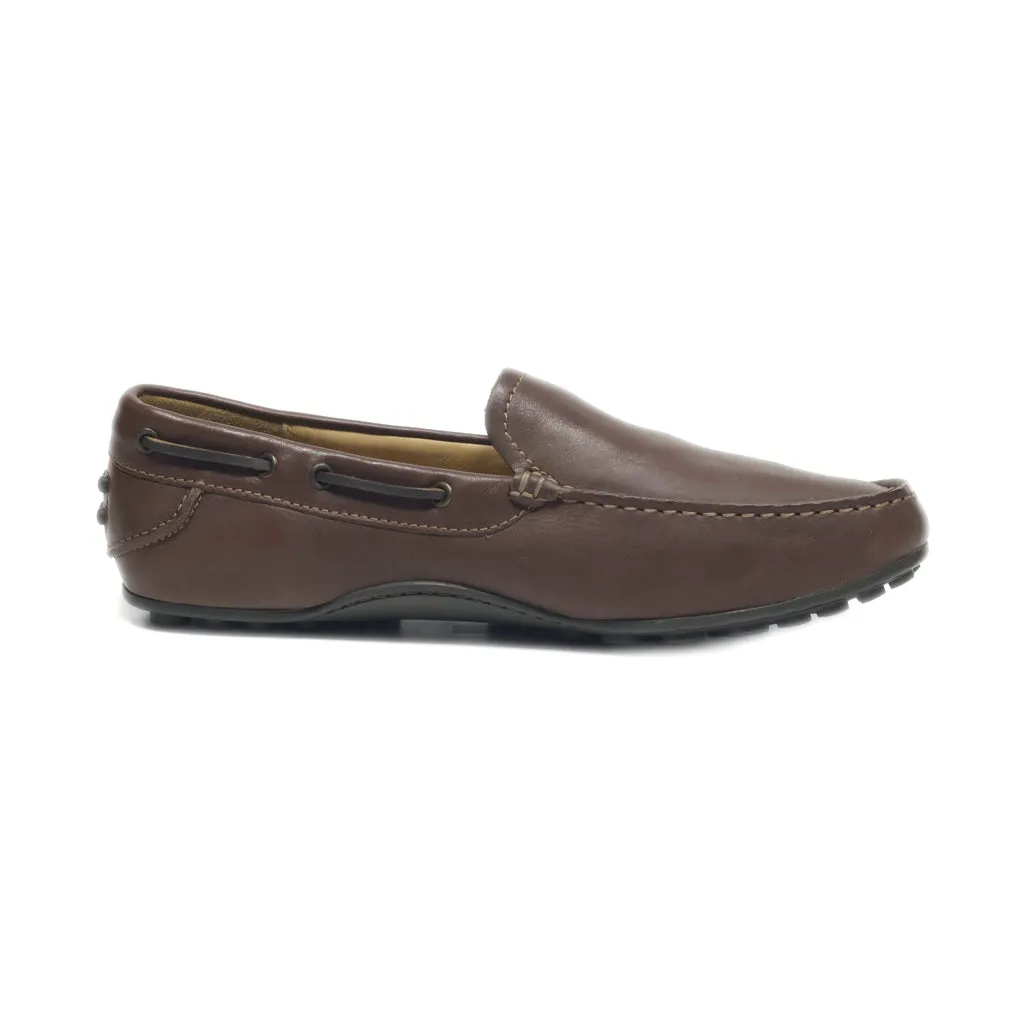 Ecco Boat Shoes Leather Brown Colour For Men