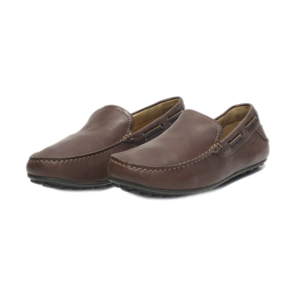 Ecco Boat Shoes Leather Brown Colour For Men
