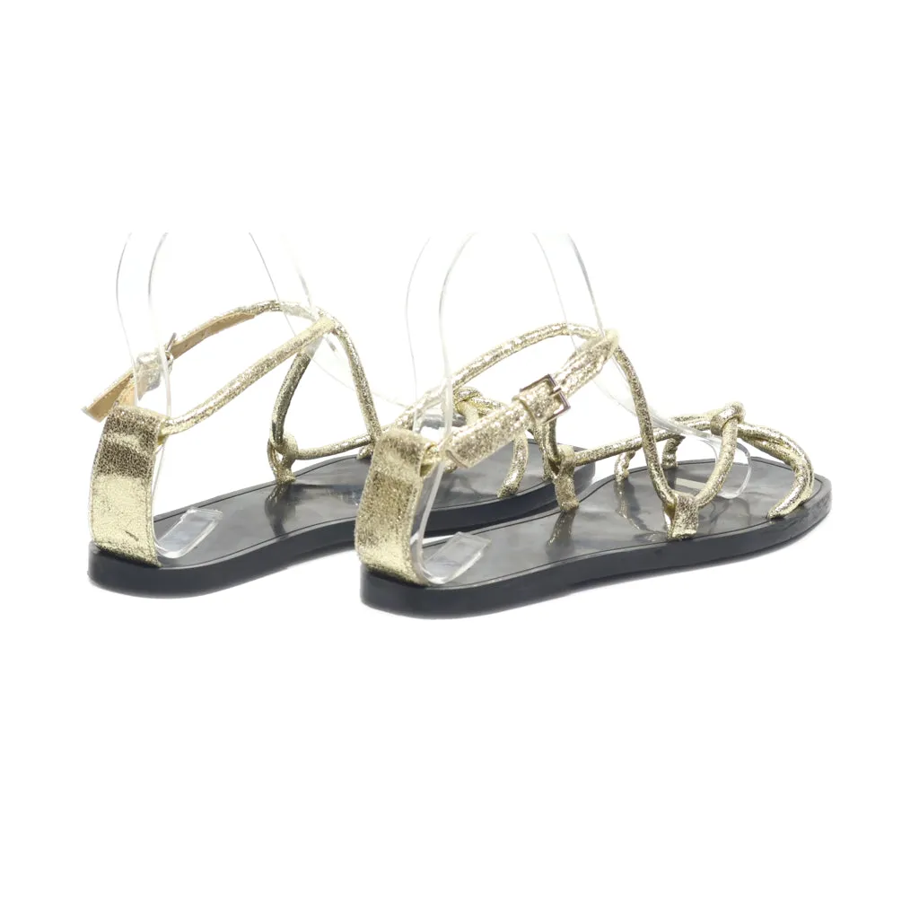 H&M Flat Sandals Leather Gold Colour For Women