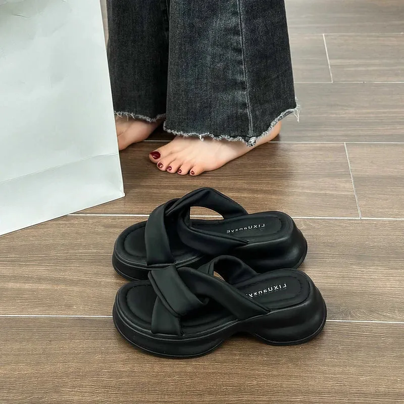 Hnzxzm 2024 Summers Platform Women's Slippers Fashion Open Toe Wedges Heel Ladies Outdoor Beach Slides Sandalias