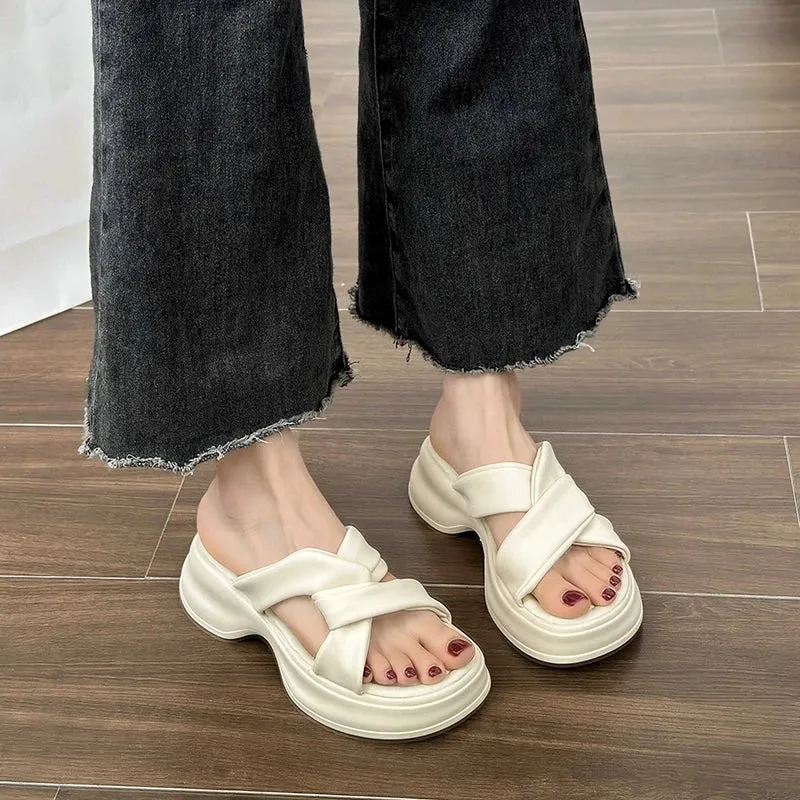 Hnzxzm 2024 Summers Platform Women's Slippers Fashion Open Toe Wedges Heel Ladies Outdoor Beach Slides Sandalias