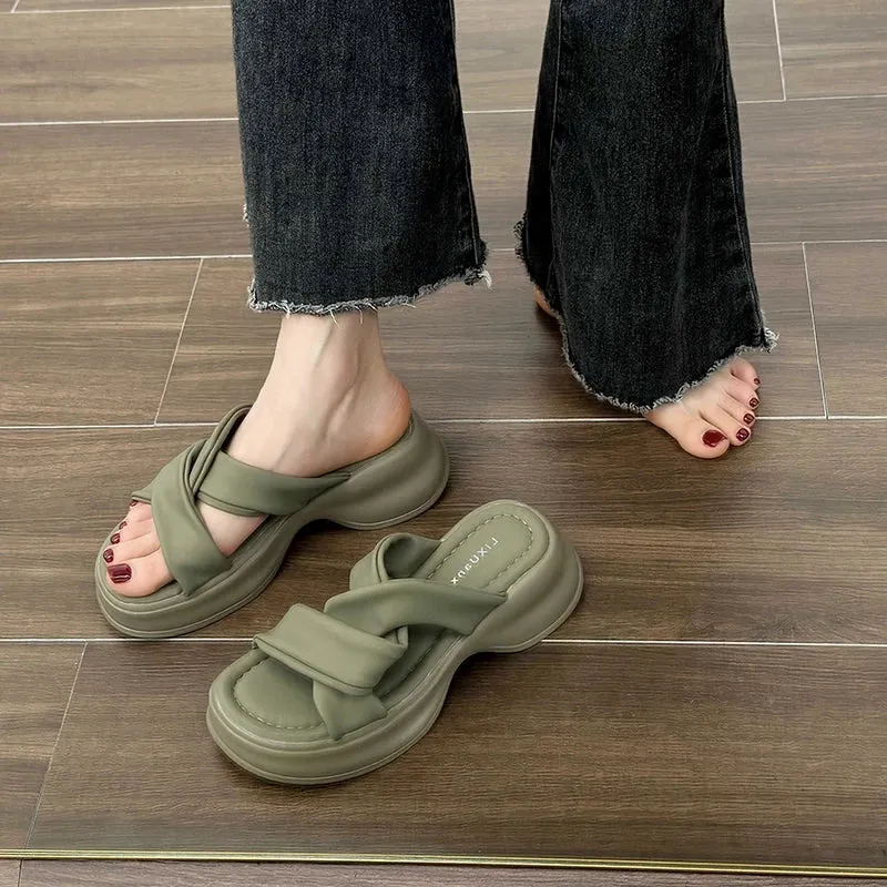 Hnzxzm 2024 Summers Platform Women's Slippers Fashion Open Toe Wedges Heel Ladies Outdoor Beach Slides Sandalias
