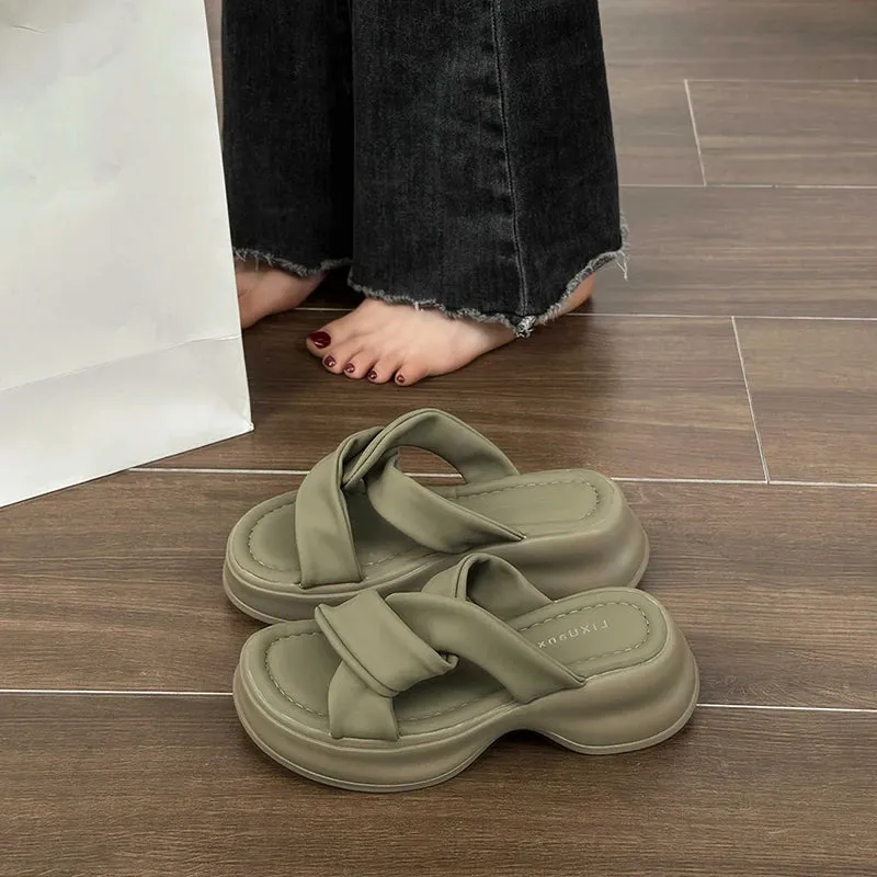 Hnzxzm 2024 Summers Platform Women's Slippers Fashion Open Toe Wedges Heel Ladies Outdoor Beach Slides Sandalias
