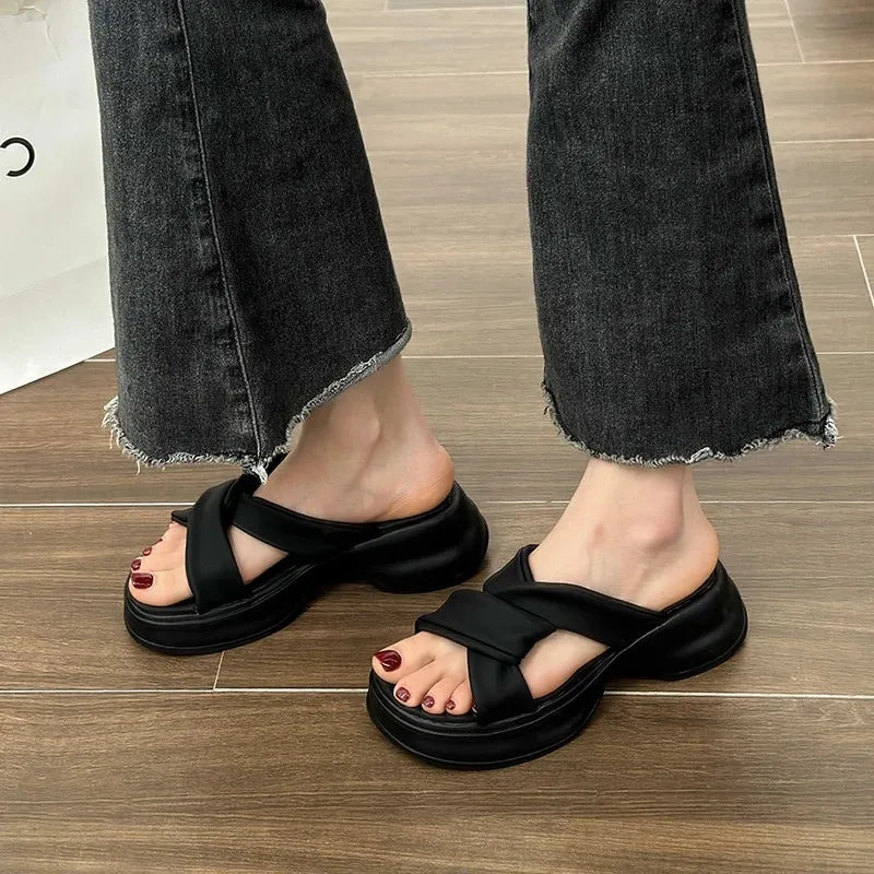 Hnzxzm 2024 Summers Platform Women's Slippers Fashion Open Toe Wedges Heel Ladies Outdoor Beach Slides Sandalias