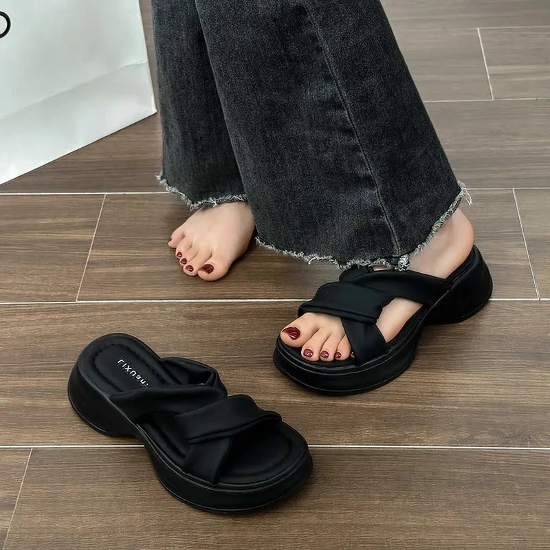 Hnzxzm 2024 Summers Platform Women's Slippers Fashion Open Toe Wedges Heel Ladies Outdoor Beach Slides Sandalias
