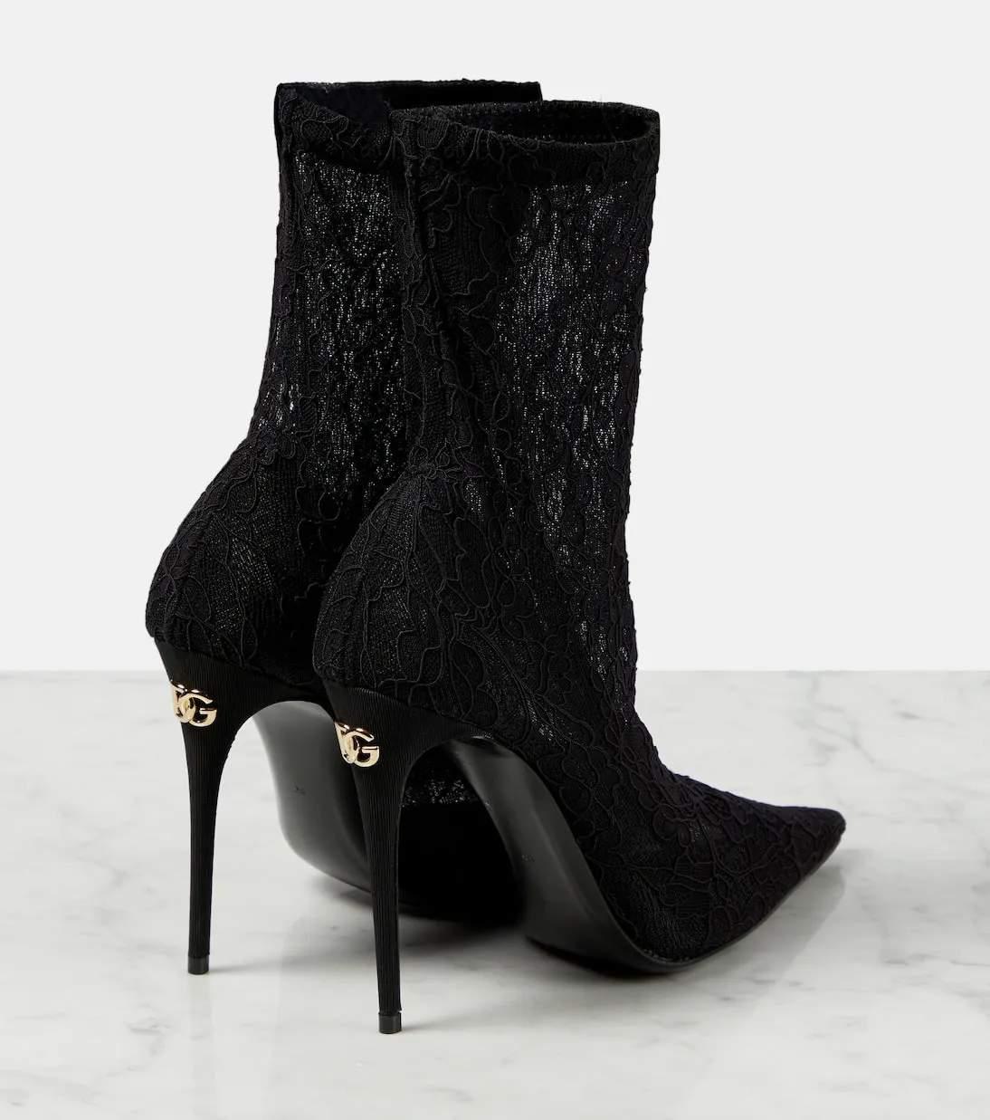 Lollo ankle boots in lace and leather Dolce&Gabbana, black