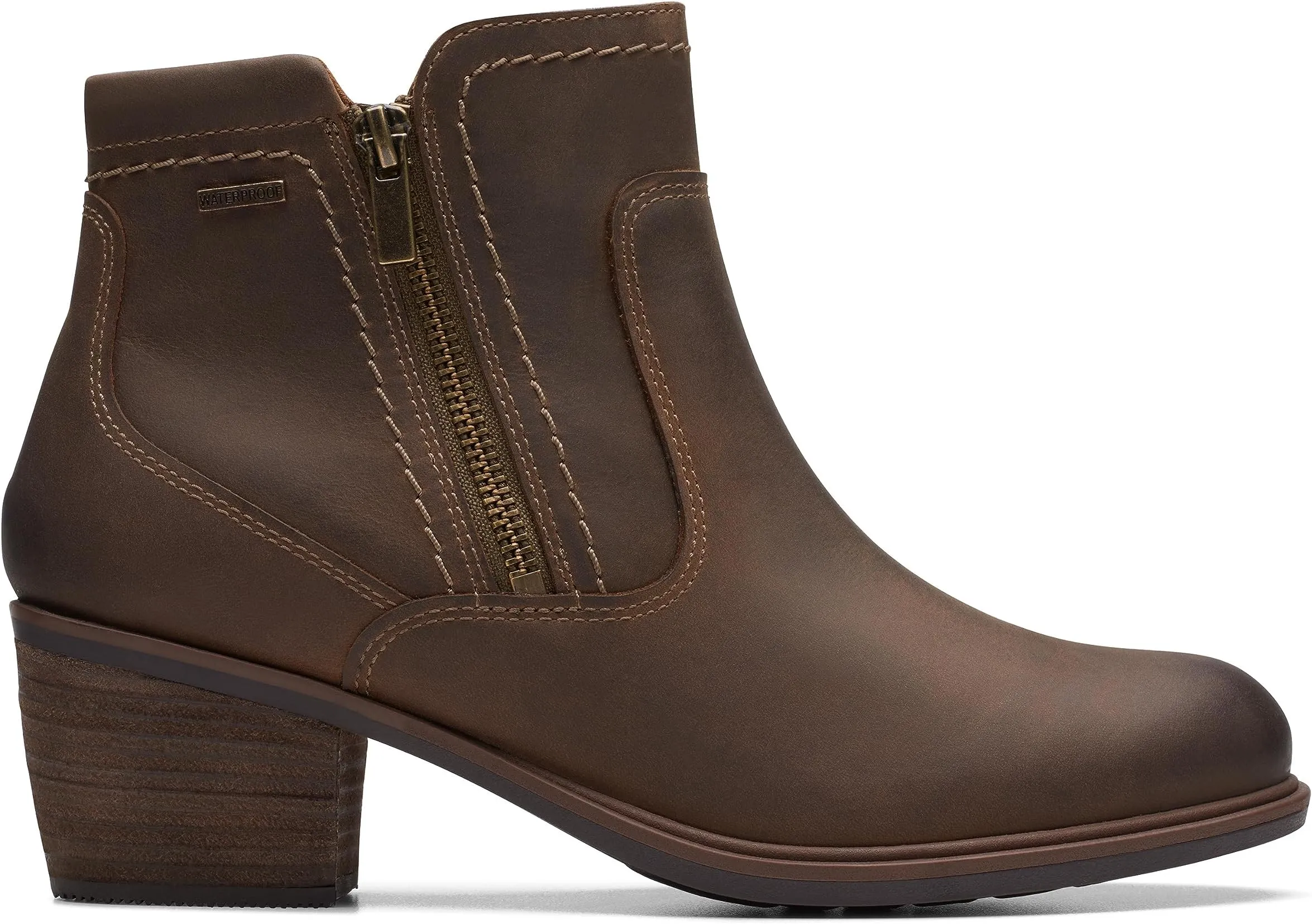 Neva Zip Waterproof Clarks Ankle Boots, Taupe Leather