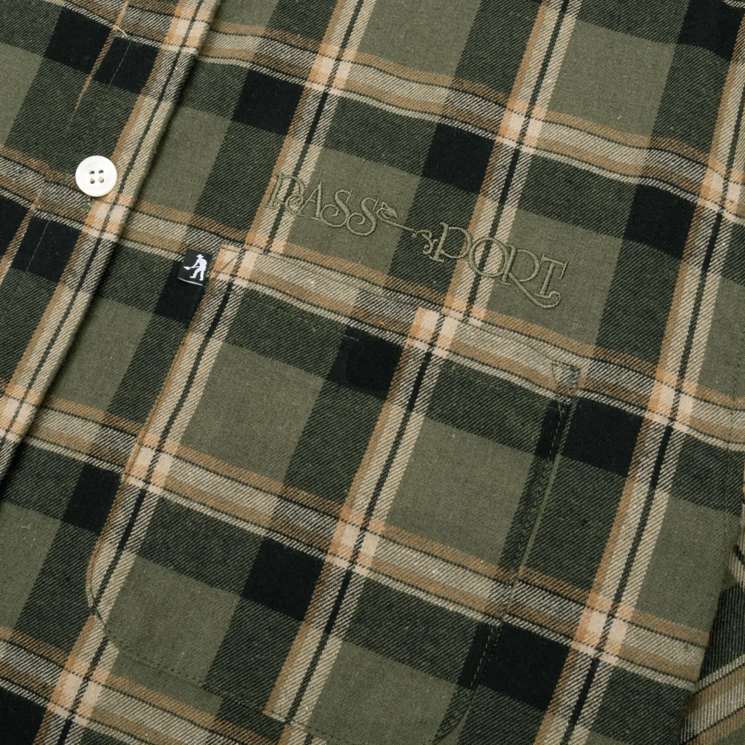 Pass-Port Stem Logo Workers Check Shirt Moss