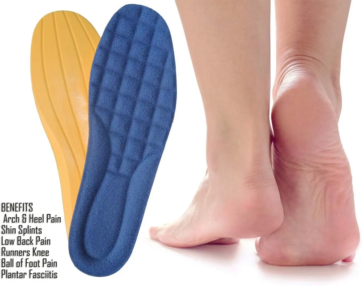 Thick Memory Foam Shoes Insert with Arch Support - Premium Cushioning Orthopedic Shoe Insoles for Heel Pain & Plantar Fasciitis, Running, Hiking, Working Men & Women (Blue Size 11)
