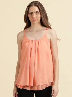 Women's Peach Solid A-Line Top